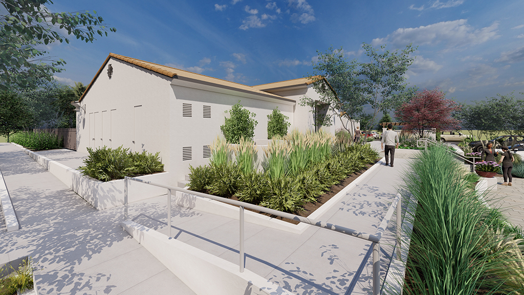 A white house with a white fence.