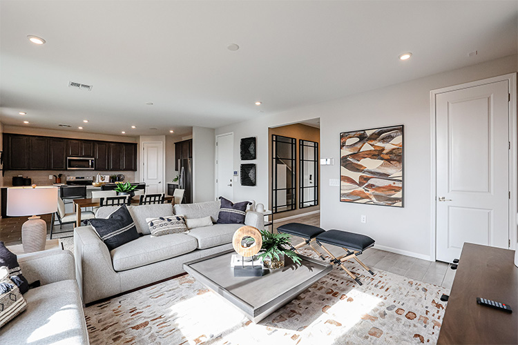 A living room with a couch and a coffee table.