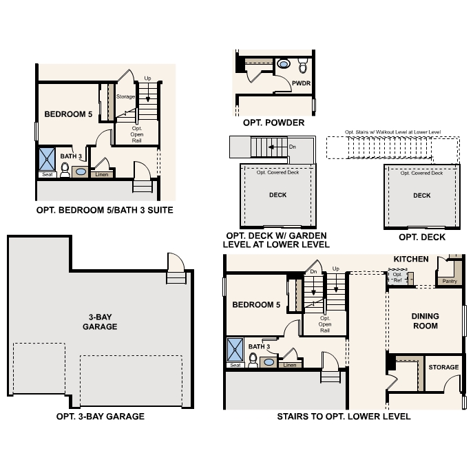 Diagram, engineering drawing. Tahoe Floorplan, Main Level Options
