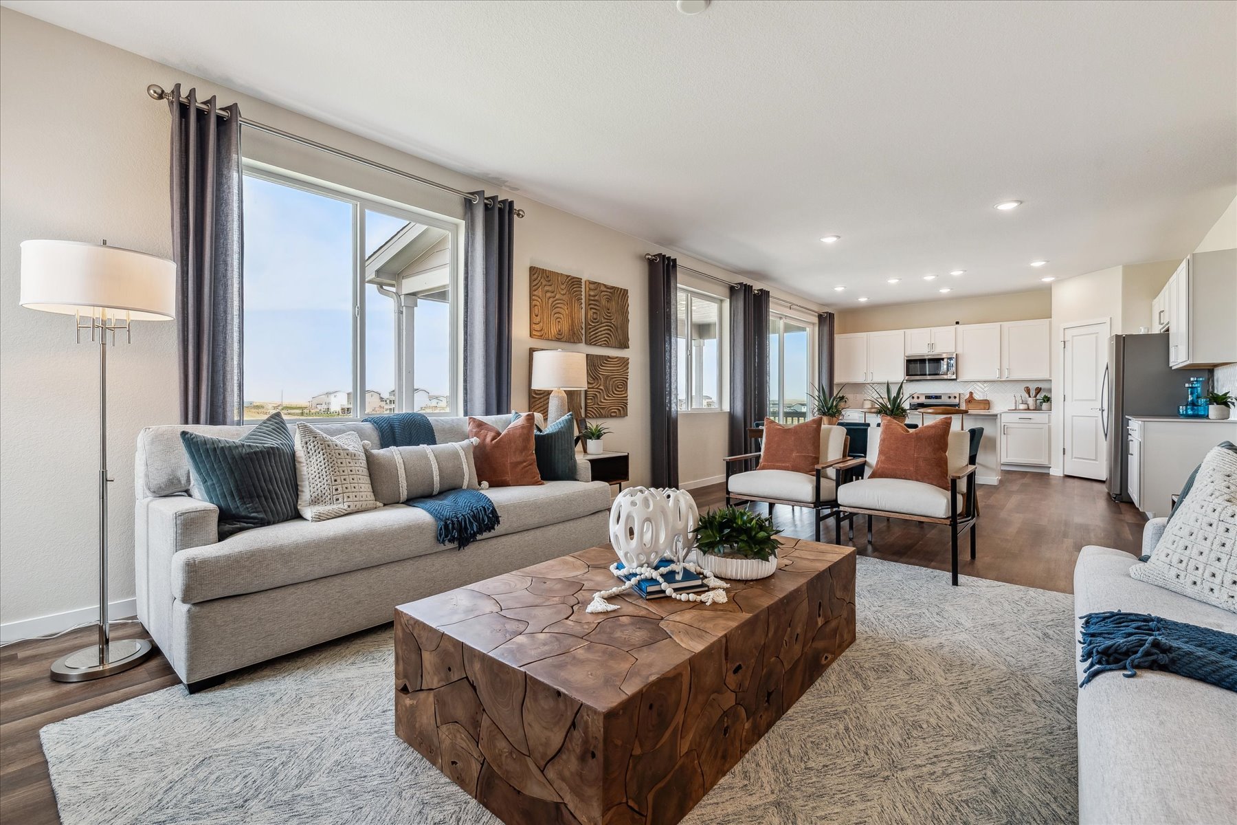 A living room with a couch and a coffee table.