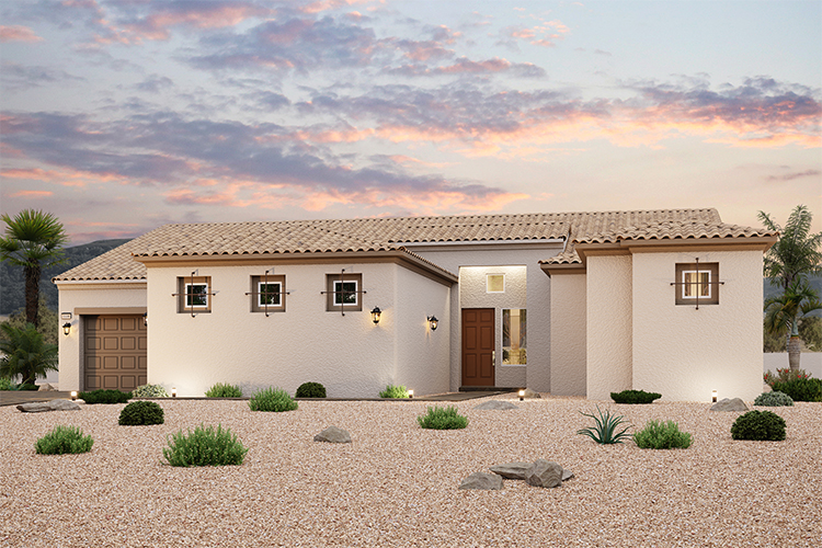 A house with a gravel driveway.