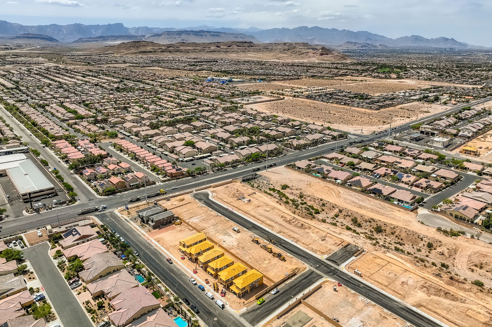An aerial view of a city.