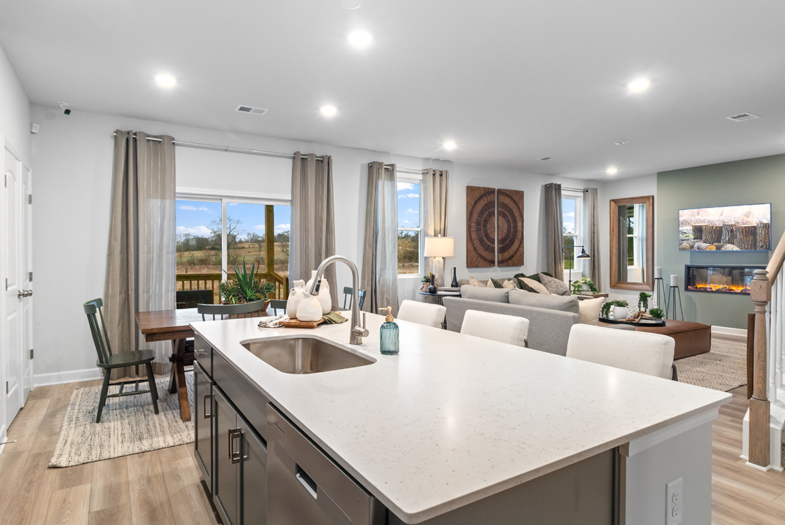 A kitchen with a large island.