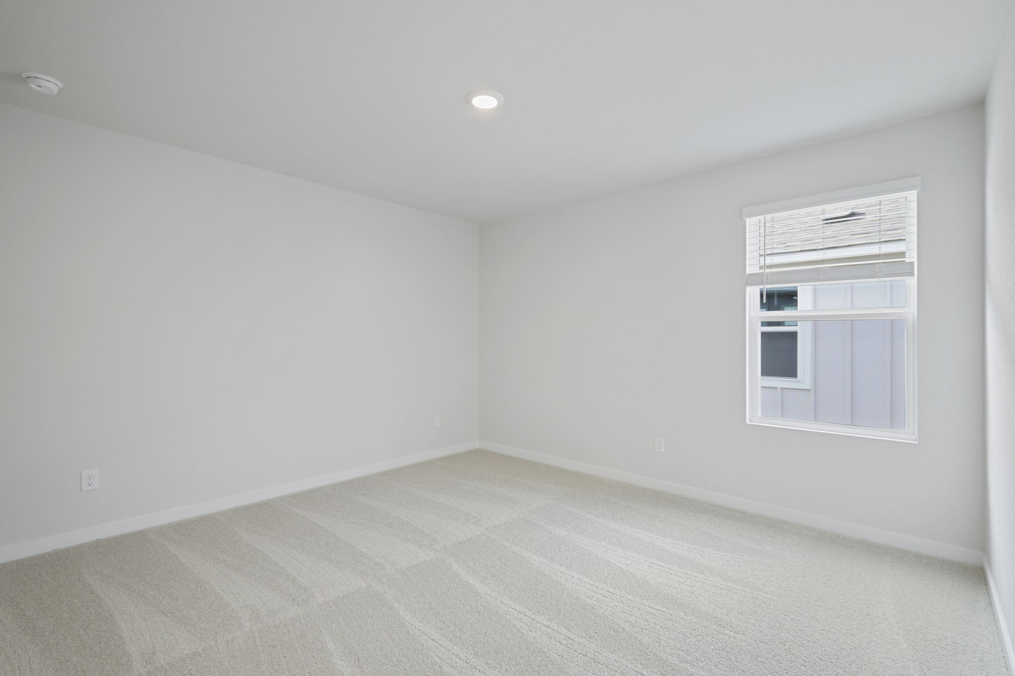 A room with a window and a rug.