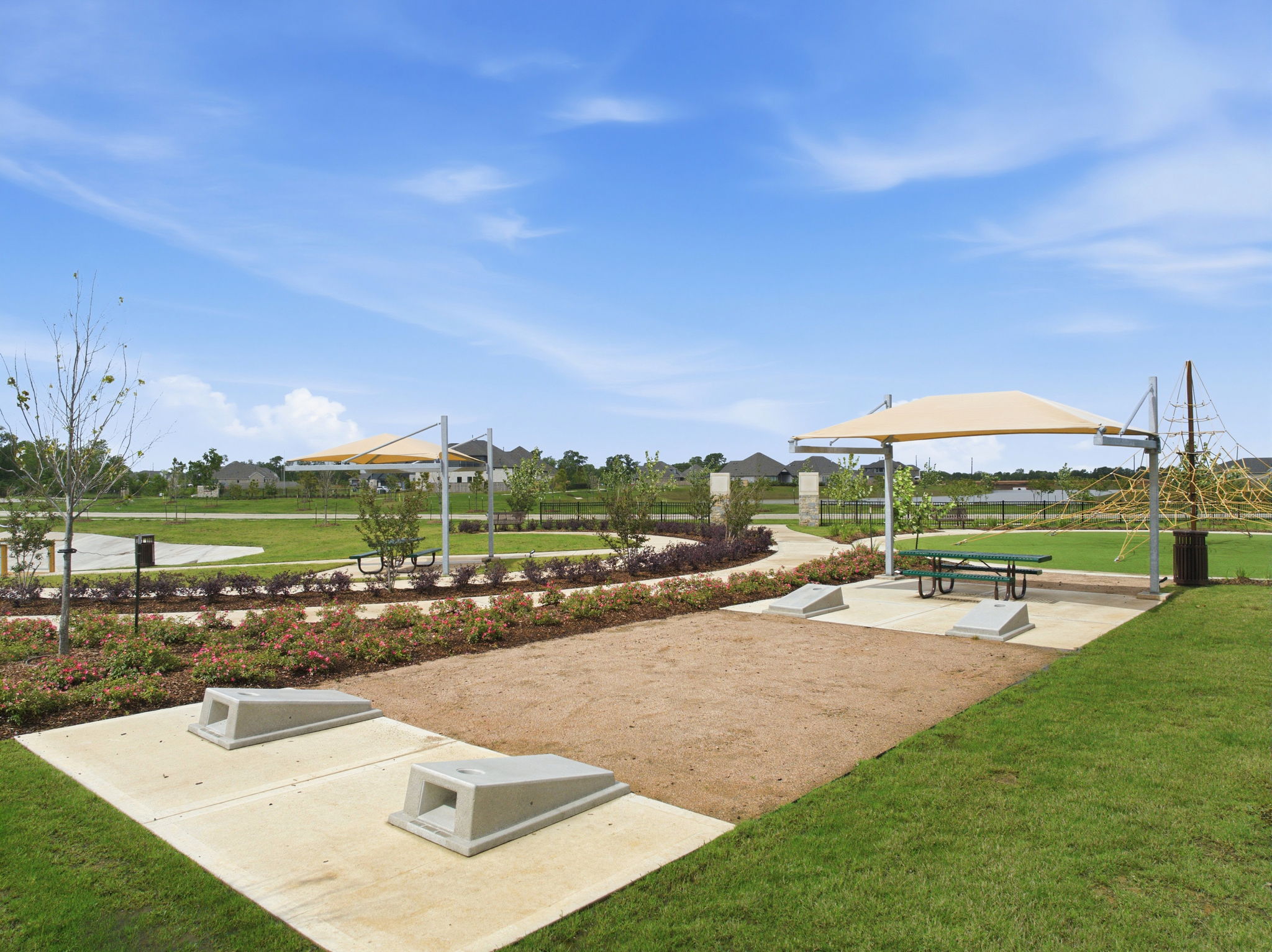 A park with a picnic table.