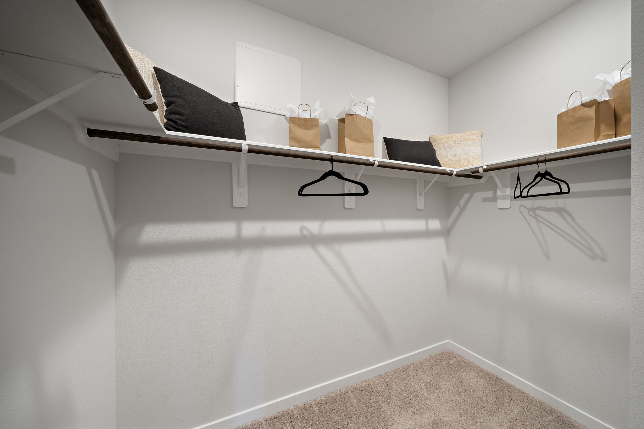 A bed with a white frame.