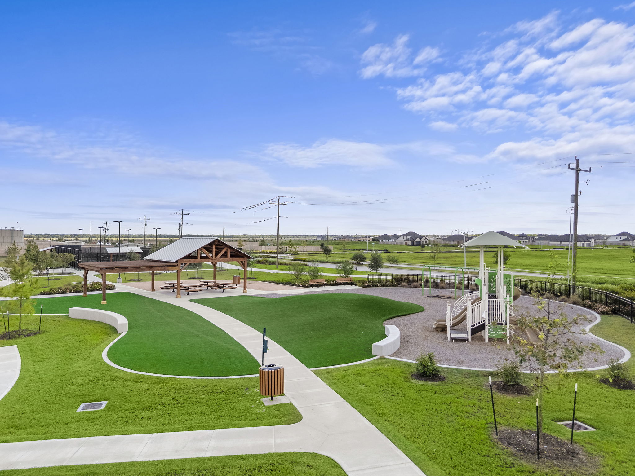 A large green field.