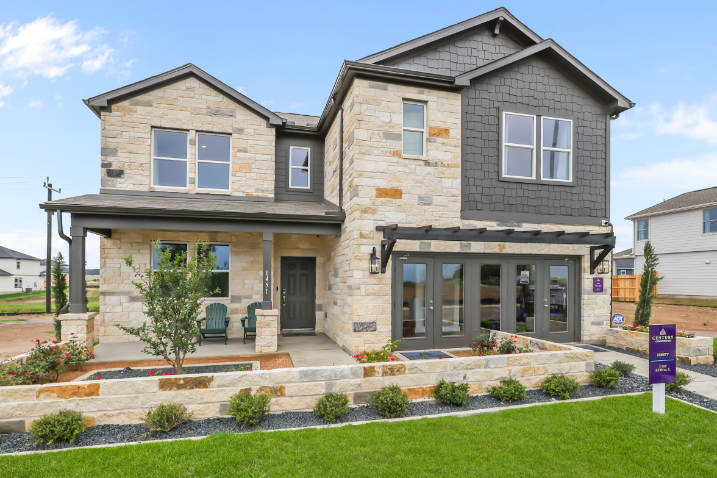 A house with a front yard.
