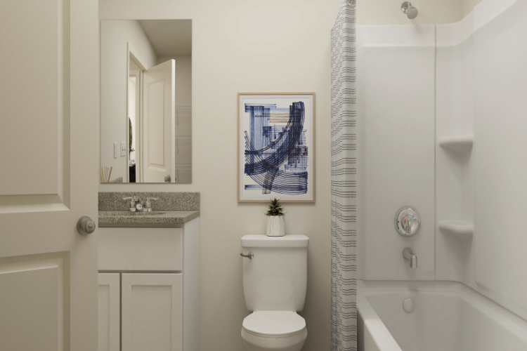 A bathroom with a toilet and a bathtub.