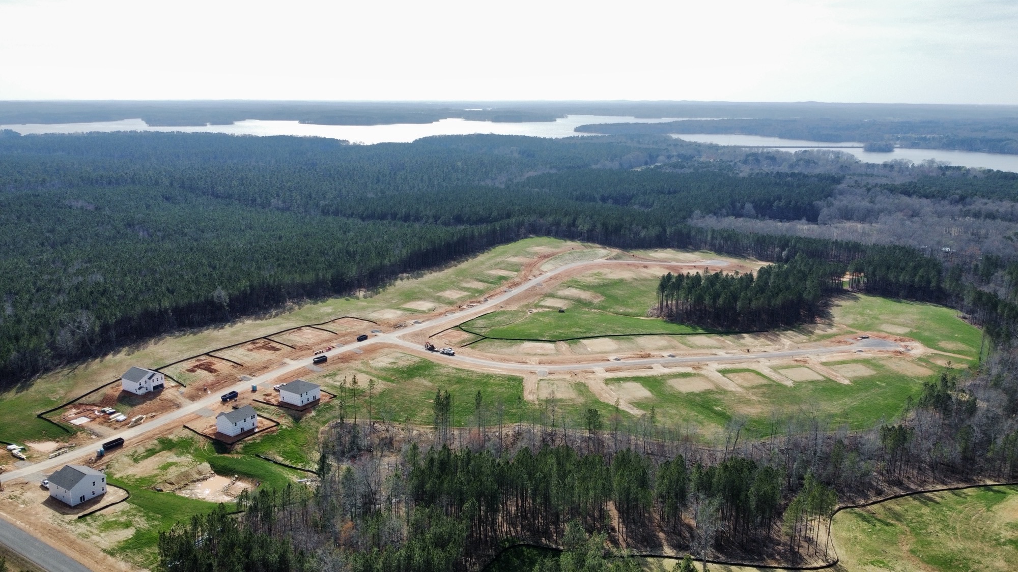 A landscape with trees and buildings.